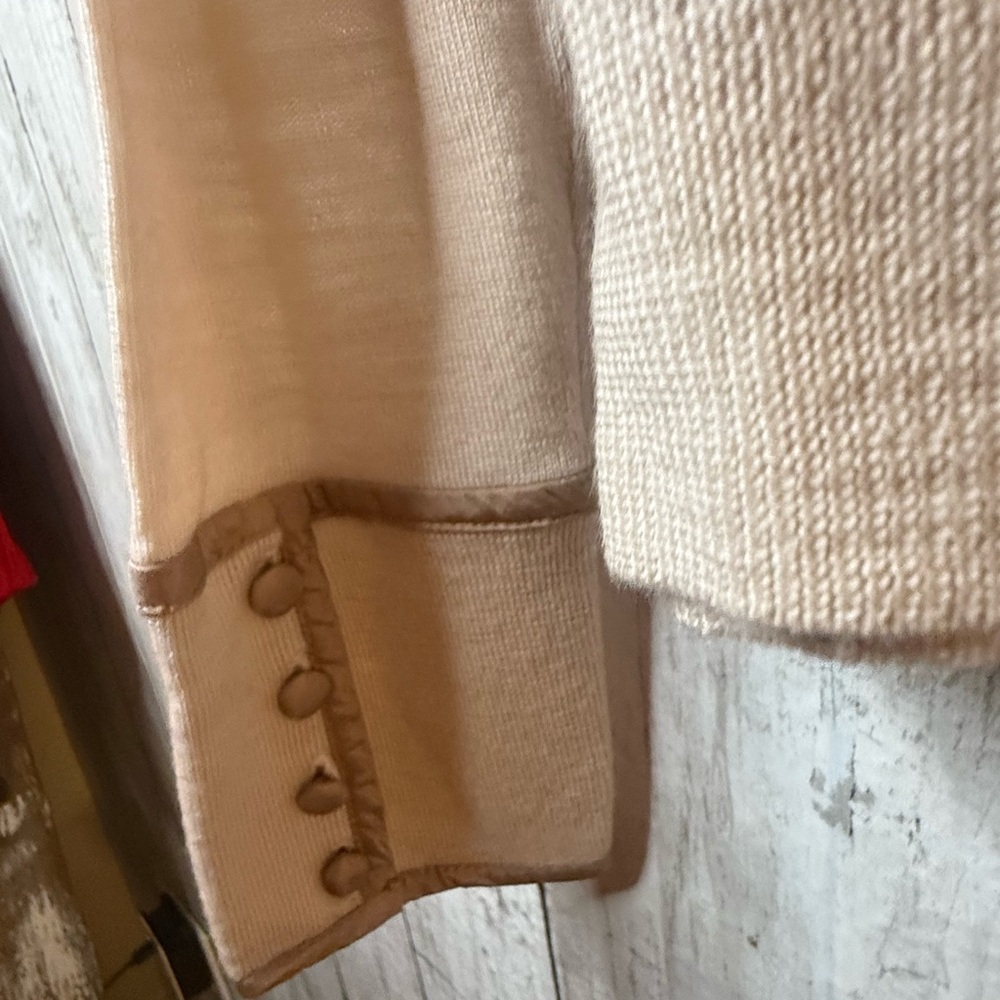 NWT J.CREW Sweater Women's L Merino Wool Cardigan Button Up Beige with Pockets - Picture 6 of 8